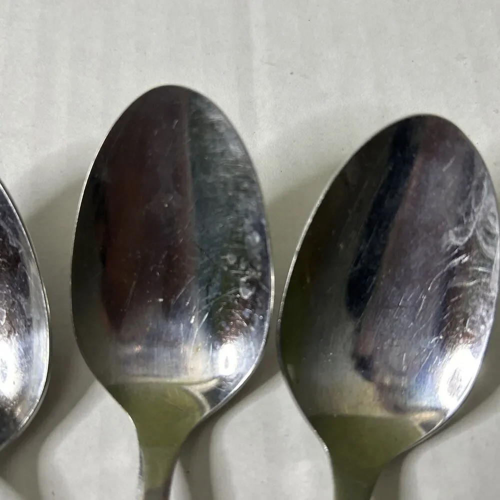 Rocco Spoon Set Of 5 Lot tablespoon? size FLAWED-ALL Damaged and Discolored Worn